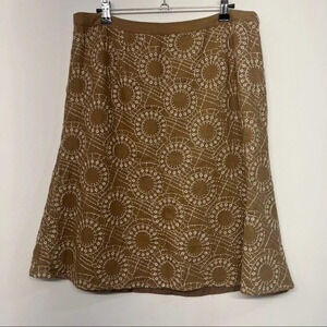 Edward Linen Rayon Blend Embroidered Tan A-Line Skirt 10